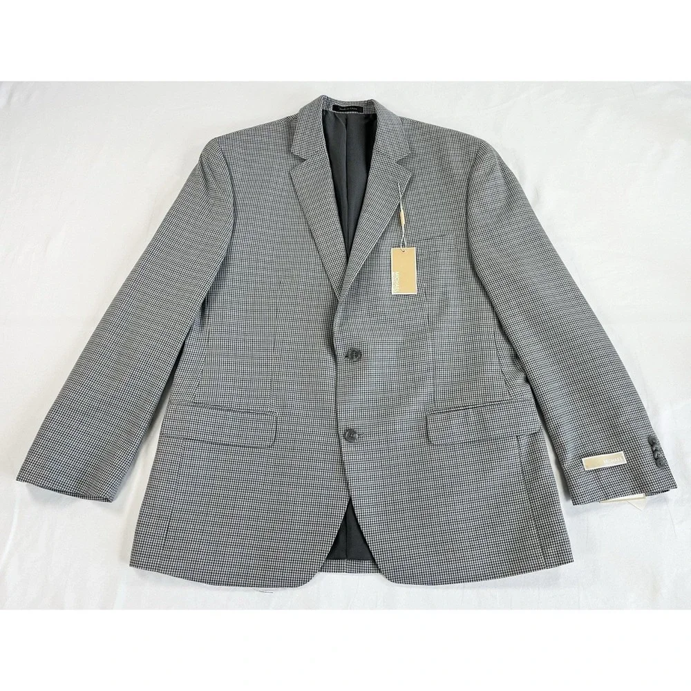 NWT Michael Kors Men's 44R Classic Fit Sport Coat Blazer Grey Black Houndstooth
